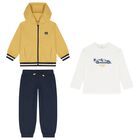 Boys White, Yellow & Navy Blue Racing Car Tracksuit ( 3 Piece ), 3, hi-res