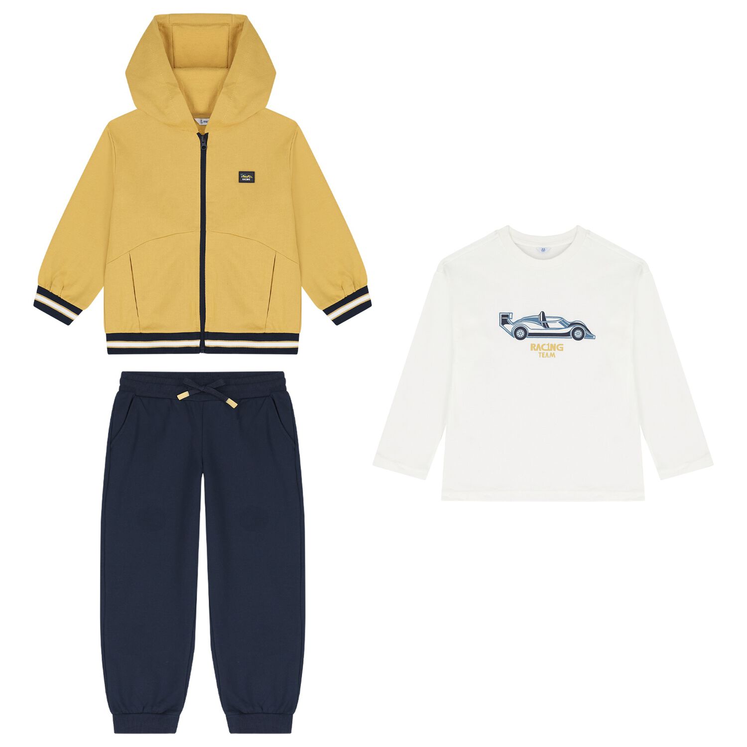 Boys White, Yellow & Navy Blue Racing Car Tracksuit ( 3 Piece ), 3, hi-res