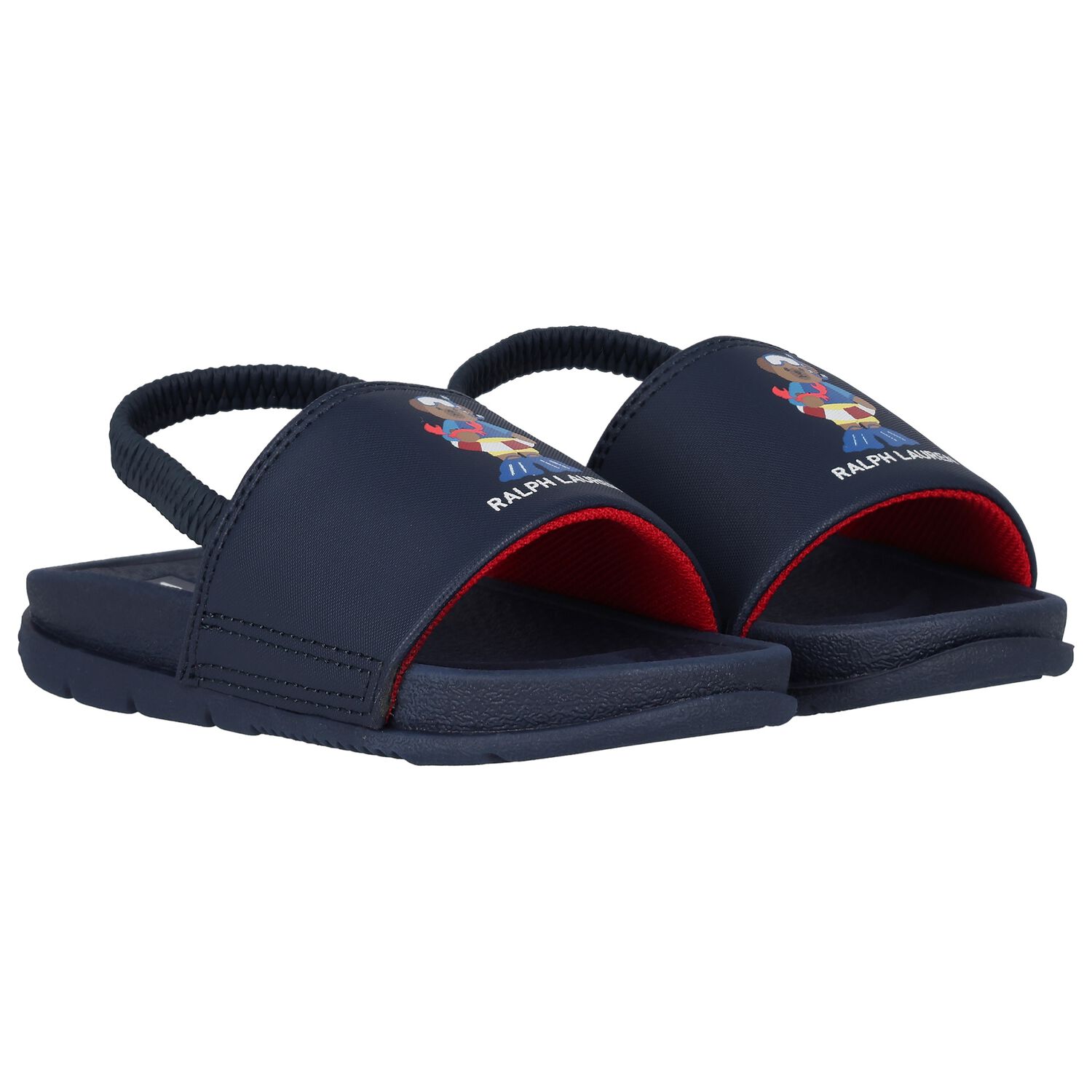 Boys Navy Blue Polo Bear Sliders, 1, hi-res