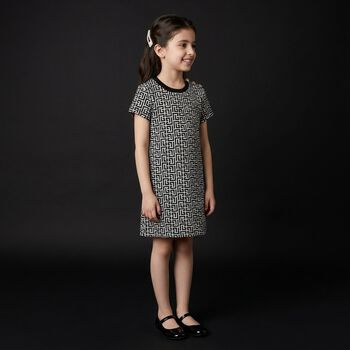 Girl Black & White Monogram Logo Dress