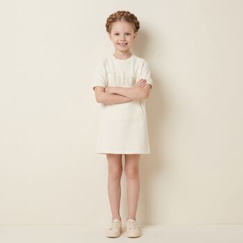 Girls Mini Me Ivory Logo Dress