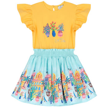 Girls Yellow & Blue Tropical Island Dress
