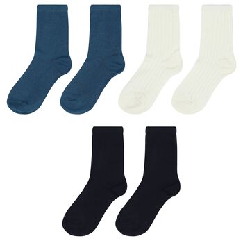 Boys Blue & Ivory Socks (3 Pack)
