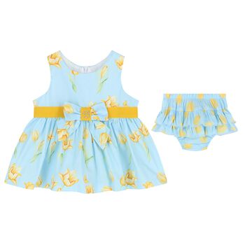 Baby Girls Blue Floral Dress Set