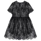 Girls Black Floral Lace Dress, 1, hi-res