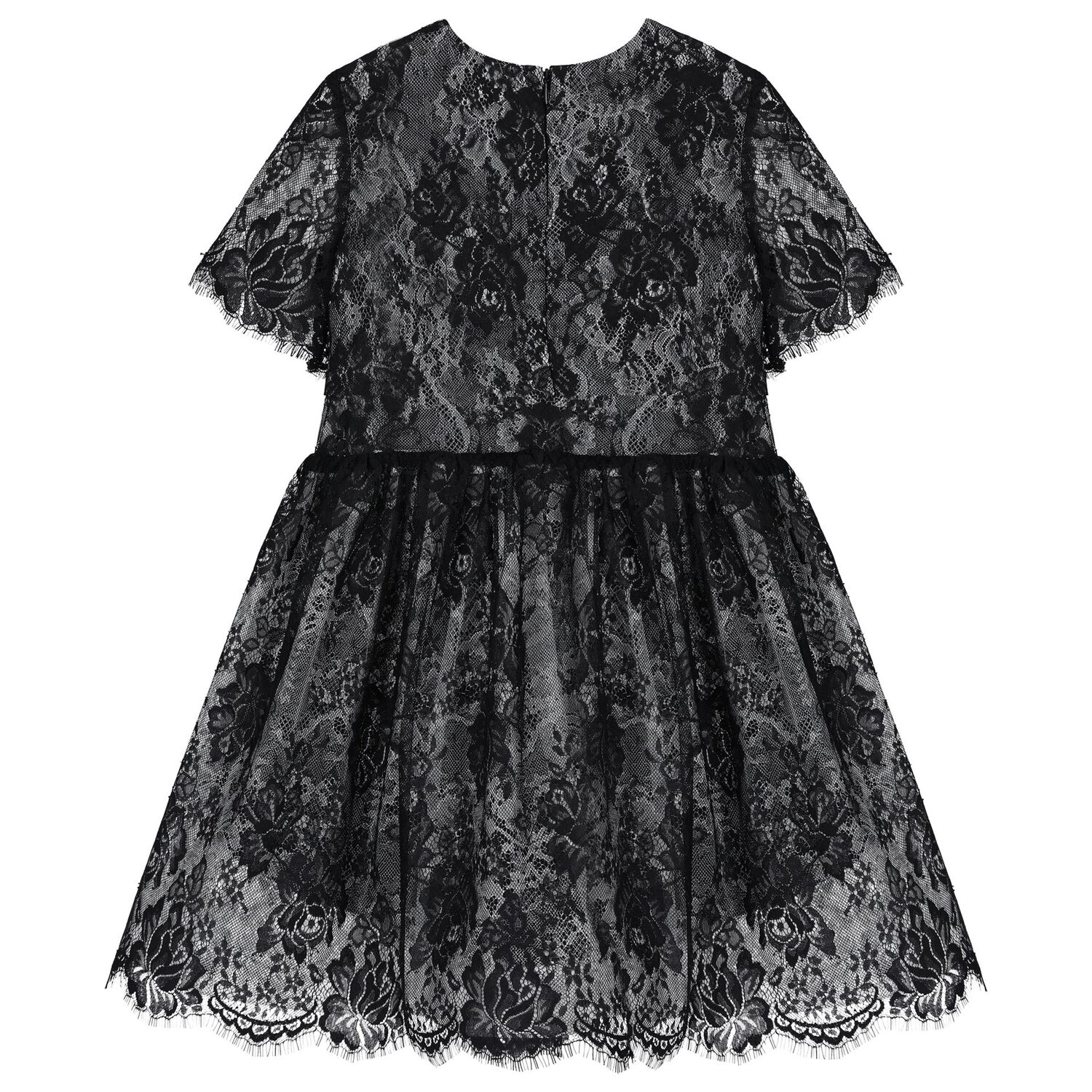 Girls Black Floral Lace Dress, 1, hi-res