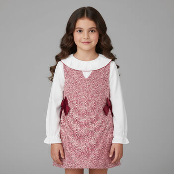 Girls White & Red Bow Dress