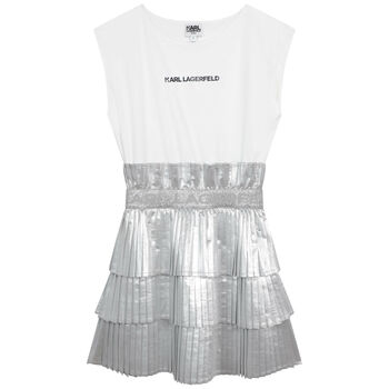 Girls Silver & White Logo Dress