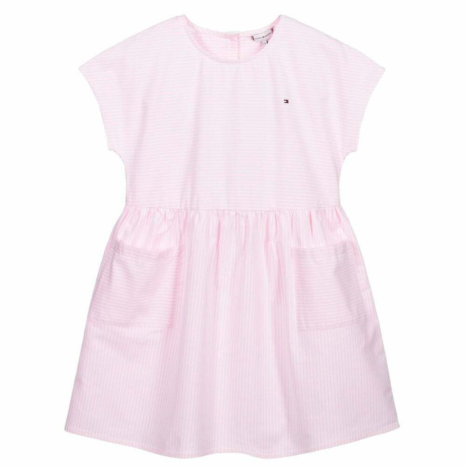 Girls Pink & White Striped Dress, 1, hi-res