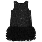 Girls Black Embellished Sequins Tulle Dress, 1, hi-res