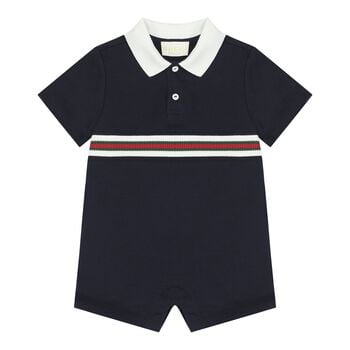Baby Boys Navy Blue Web Striped Romper
