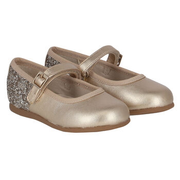 Girls Gold Embellished Ballerina Shoes