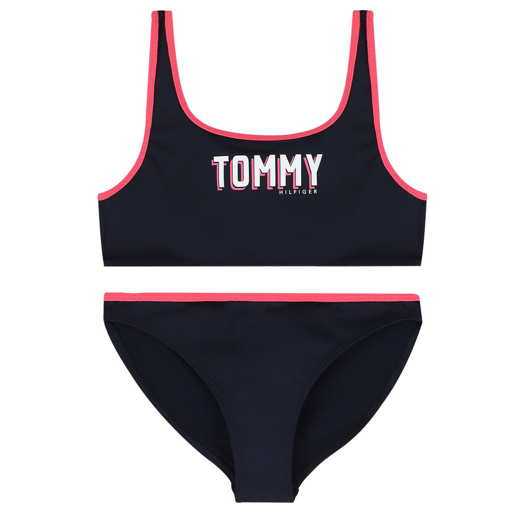 erectie Zin accessoires Tommy Hilfiger Girls Black & Pink Logo Bikini | Junior Couture USA