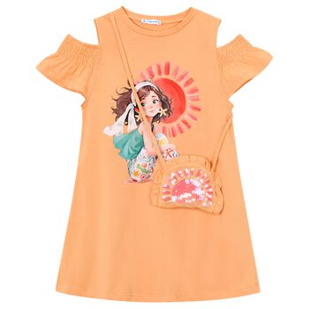 Girls Orange Ruffled Dress Set