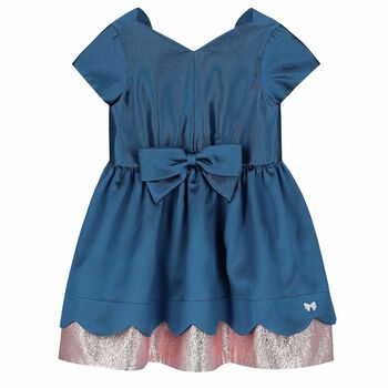 Girls Blue & Rose-Gold Bow Dress