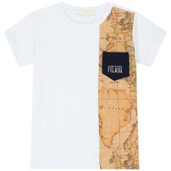 Boys White & Beige Geo Map T-Shirt