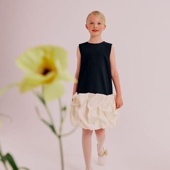 Girls Black & Ivory Ruffle Hem Dress
