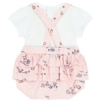 Baby Girls White & Pink Bodysuit Set