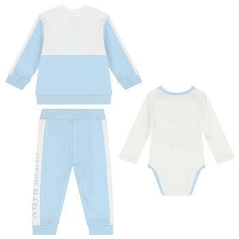 طقم بدلة رياضية بالشعار باللون الازرق والابيض للاولاد