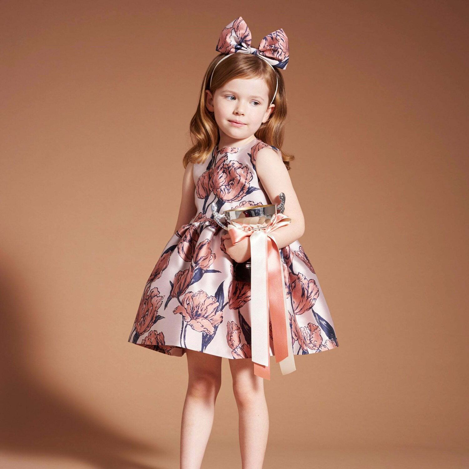 Girls Pink Brocade Dress, 1, hi-res image number null