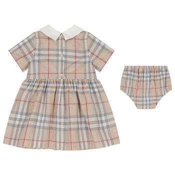 Baby Girls Beige Check Dress Set