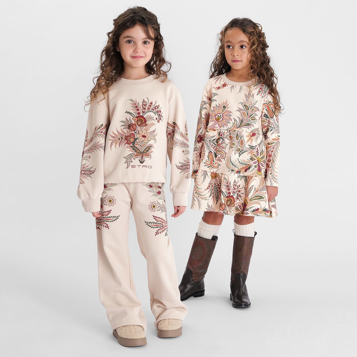 Girls Beige Floral Trousers, 1, hi-res