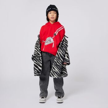Girls Red Logo Bag Hooded Top