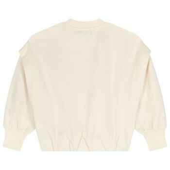 سويت شيرت بالشعار باللون العاجي للبنات