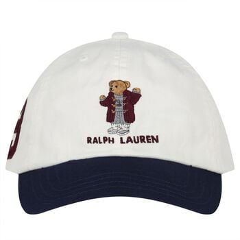 Boys White & Navy Blue Polo Bear Cap