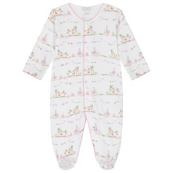 Baby Girls White & Pink Animals Babygrow