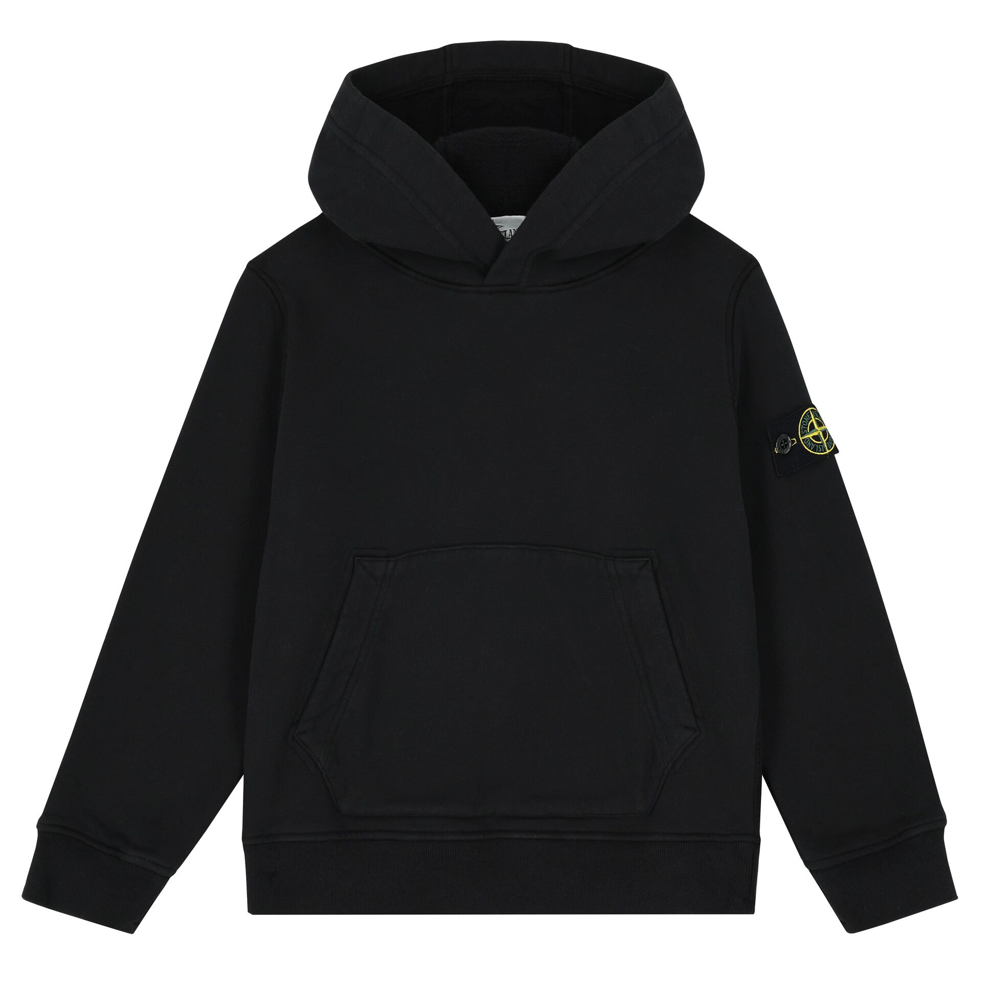 Stone Island Boys Black Logo Hooded Top Junior Couture