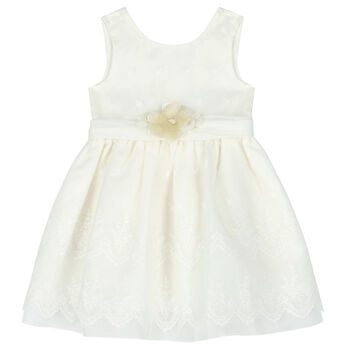 Girls Ivory Embroidered Organza Dress
