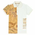 Boys Beige & White Geo Map Polo Shirt, 1, hi-res