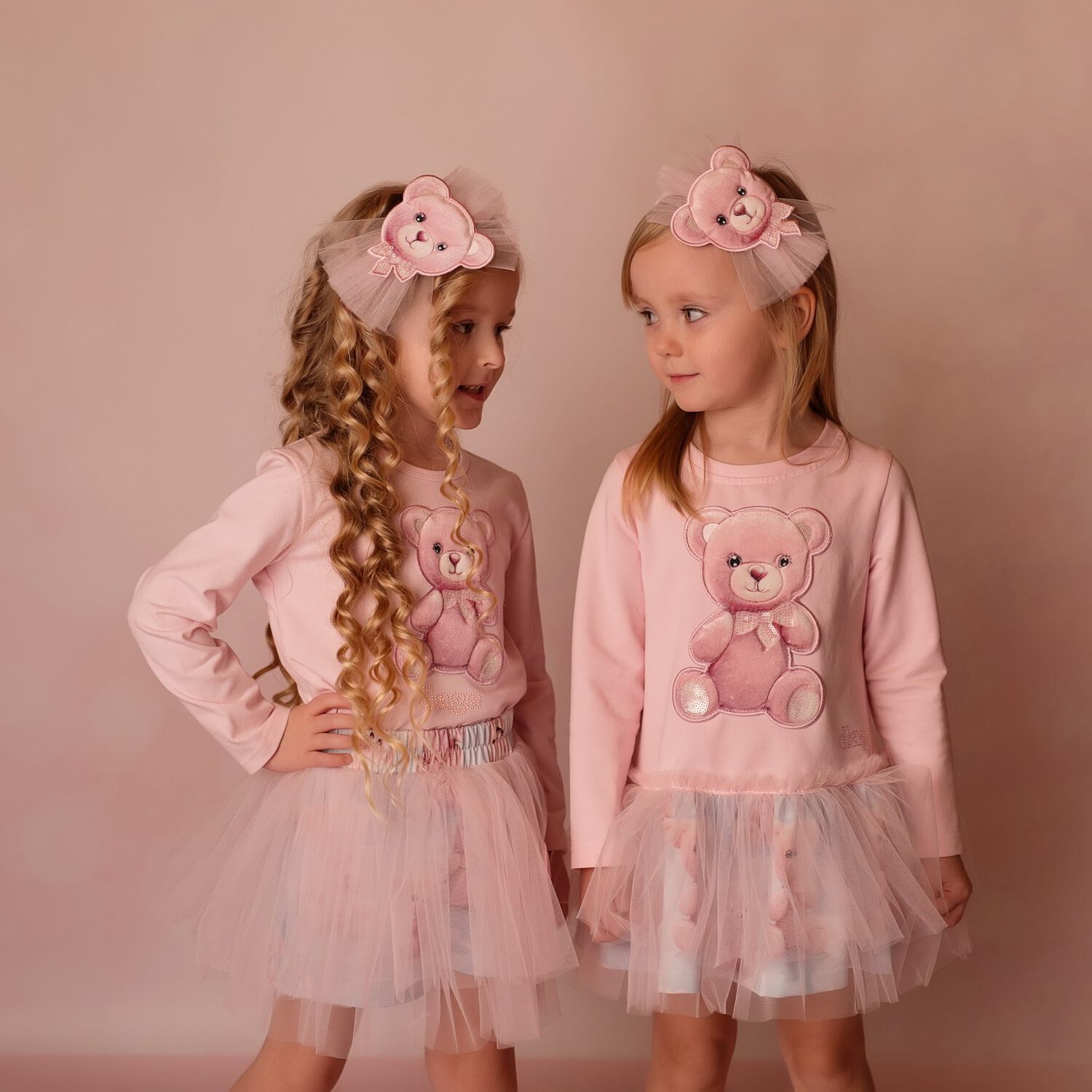 Girls Pink Teddy Bear Tulle Headband, 1, hi-res image number null
