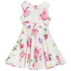 Girls White Floral Dress, 3, hi-res