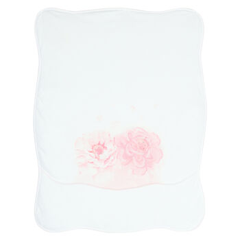 Baby Girls White & Pink Floral Blanket