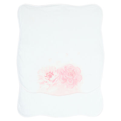 بطانية بطبعة الزهور باللون الأبيض والوردي للبنات