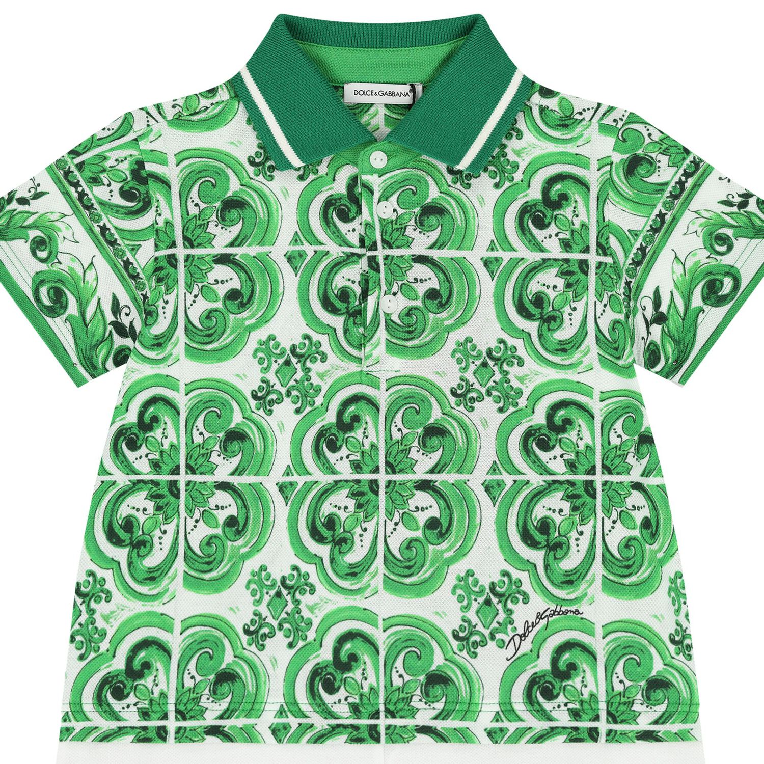 Baby Boys Green & White Majolica Romper, 1, hi-res