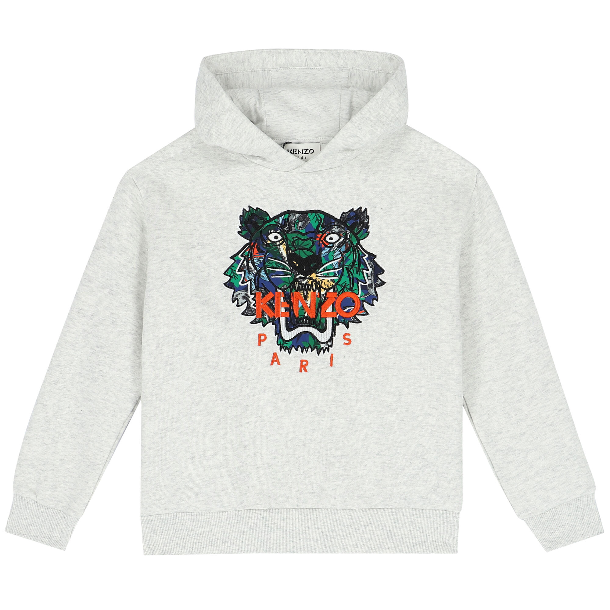 KENZO KIDS Boys Grey Tiger Hooded Top Junior Couture