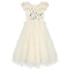 Girls Beige Sequin Embellished Tulle Dress, 1, hi-res