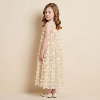 Girls Beige Sequin Tulle Dress