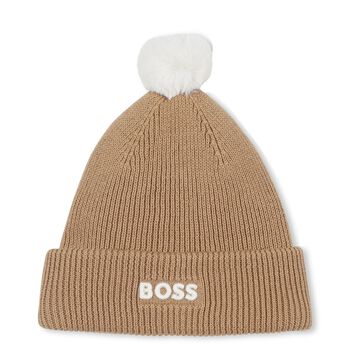 Younger Boys Beige Logo Knitted Hat