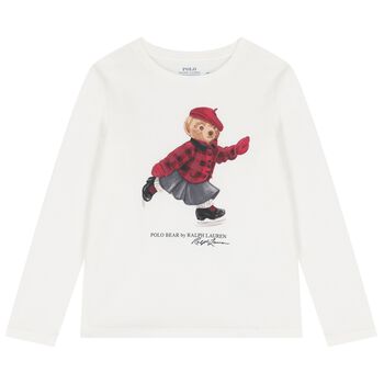 Girls Ivory Polo Bear Long Sleeve Top