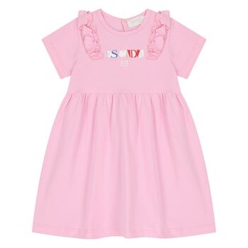 Younger Girls Pink Logo Ruffled Dress