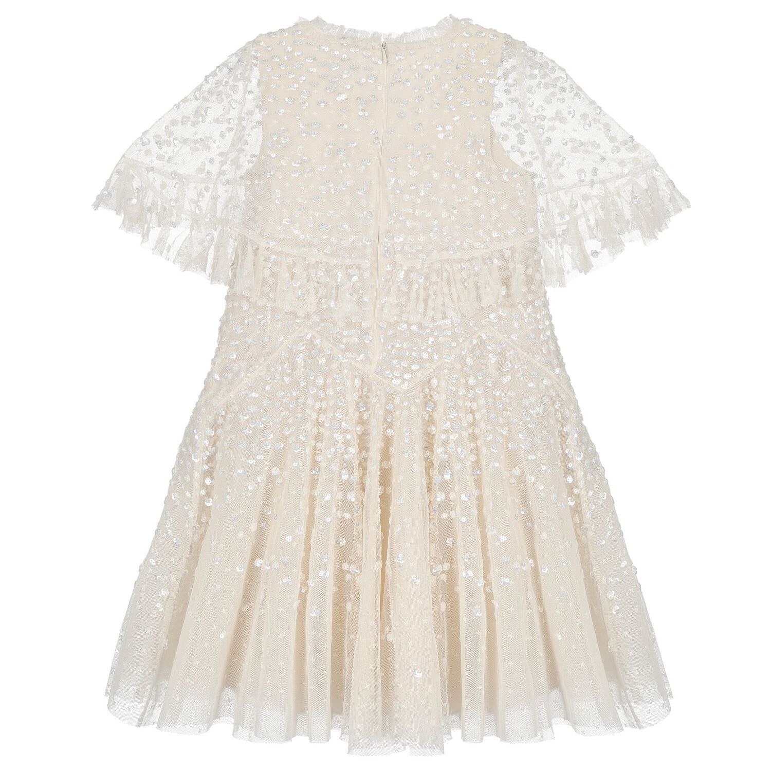 Girls Ivory Sequin & Tulle Dress, 1, hi-res