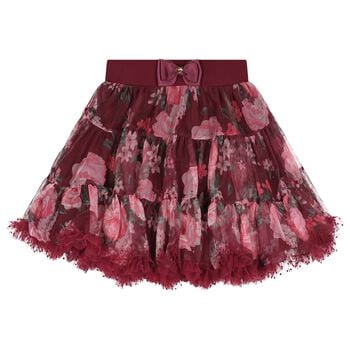 Girls Burgundy Floral Pixie Tutu Skirt