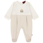 Ivory & Beige Teddy Bear Logo Babygrow, 1, hi-res