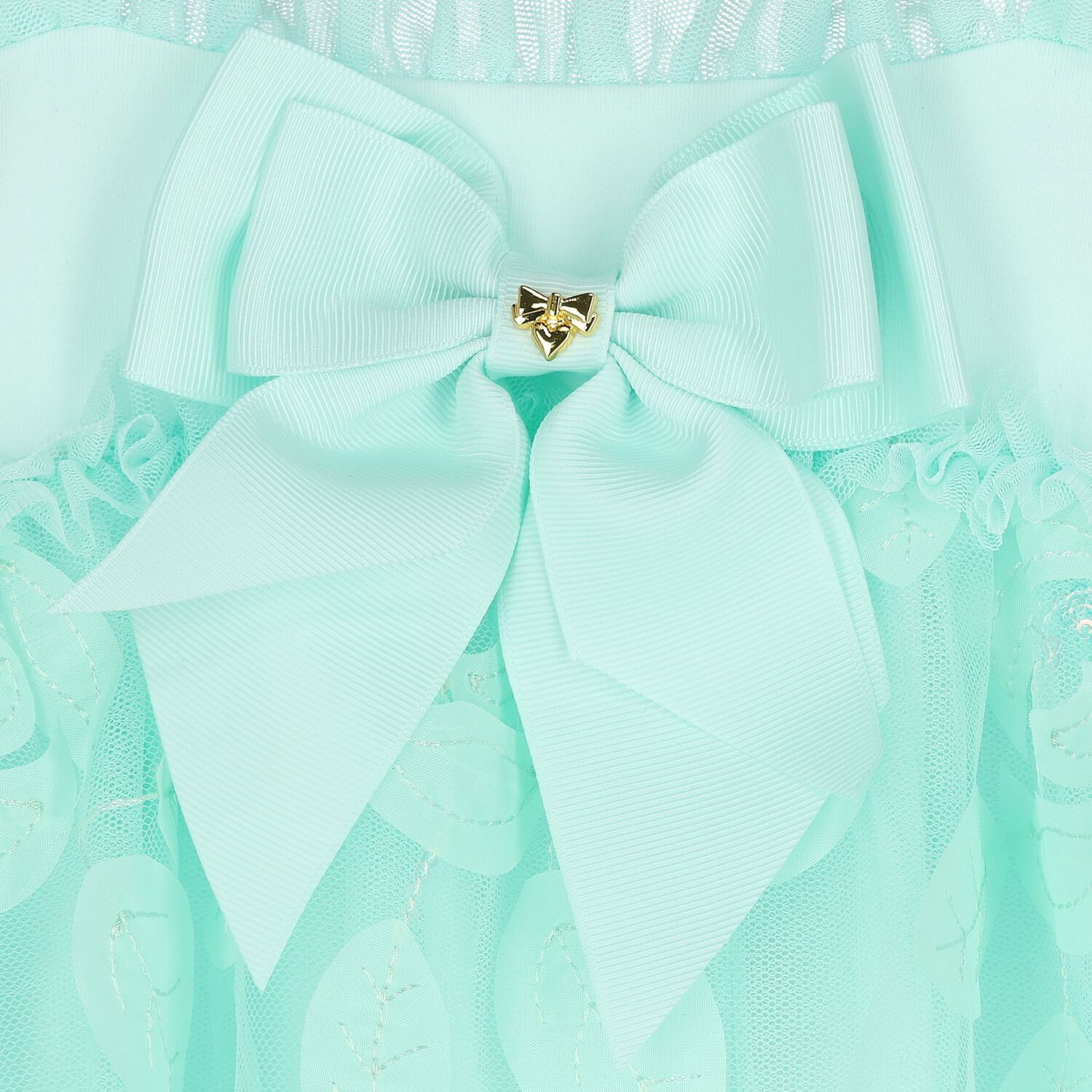 Girls Green Appliqued Tulle Dress, 1, hi-res