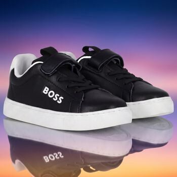 Boys Black & White Logo Trainers