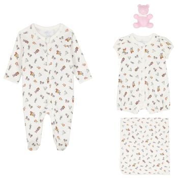 Baby Girls White Cotton Playful Bear Gift Set